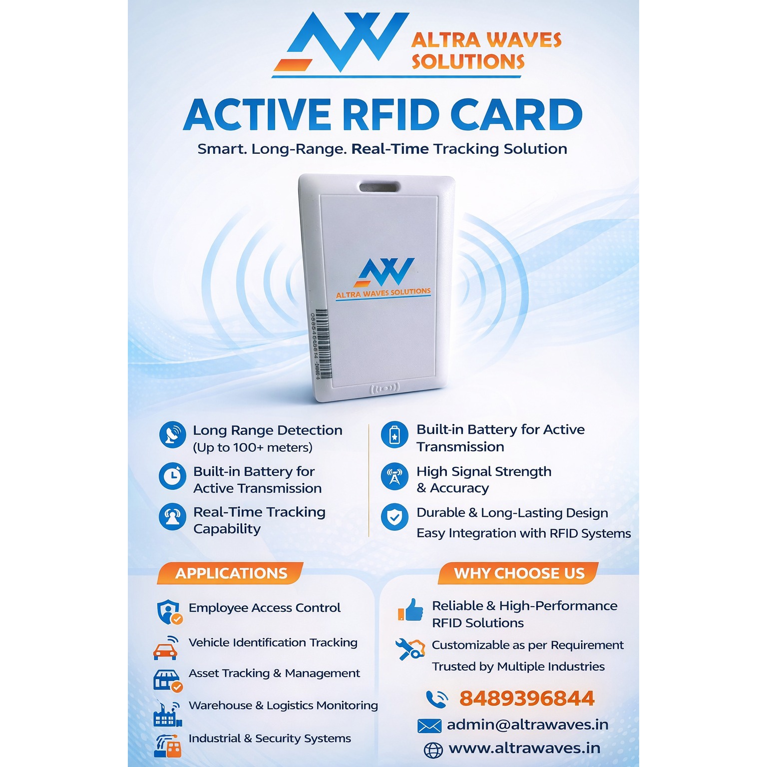 Active RFID card used for long-range access control and personnel tracking